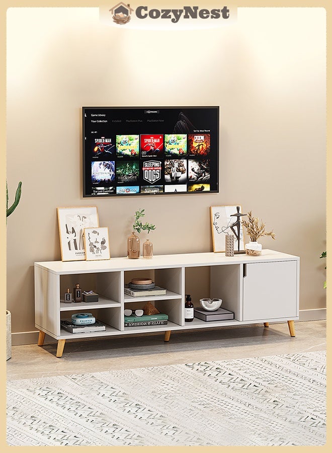 CozyNest Modern Minimalist TV Stand Cabinet, Low Profile Wood Legs, Compact Living Room & Bedroom Floor TV Cabinet with Storage - Image 1
